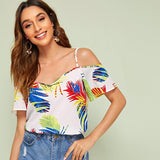 Shoulder Leaves Print Top