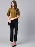Women Olive Green Solid Shirt Style Top