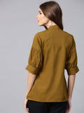 Women Olive Green Solid Shirt Style Top