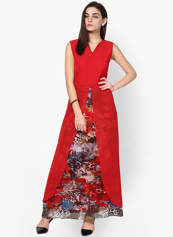 Red Colored Printed Maxi Dresses