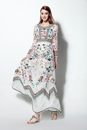 LONG SLEEVE VINTAGE STYLE FLORAL EMBROIDERED DRESS – Ravi's Dev Store