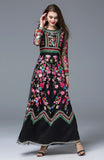 LONG SLEEVE VINTAGE STYLE FLORAL EMBROIDERED DRESS
